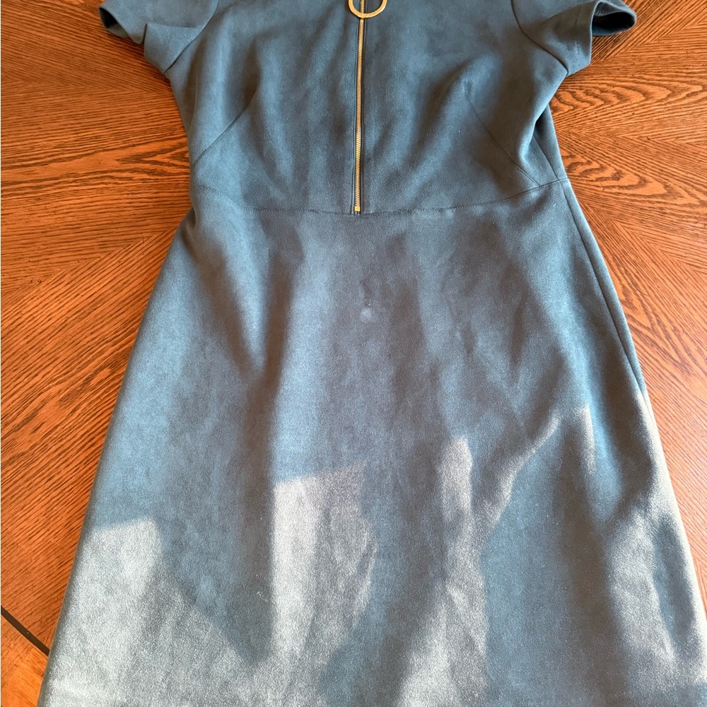 Calvin Klein Charcoal/Teal Hued Mini Dress with Gold Accent